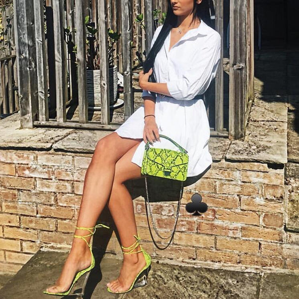 Amanda- Cross Strap Lace-Up Clear Heels