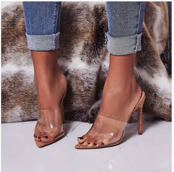 Vaneta- Clear ling Back Peep Toe Heels