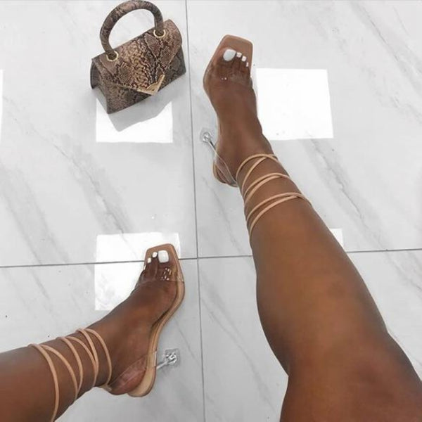 Nunu- Sexy Cross Strap With Clear Heels