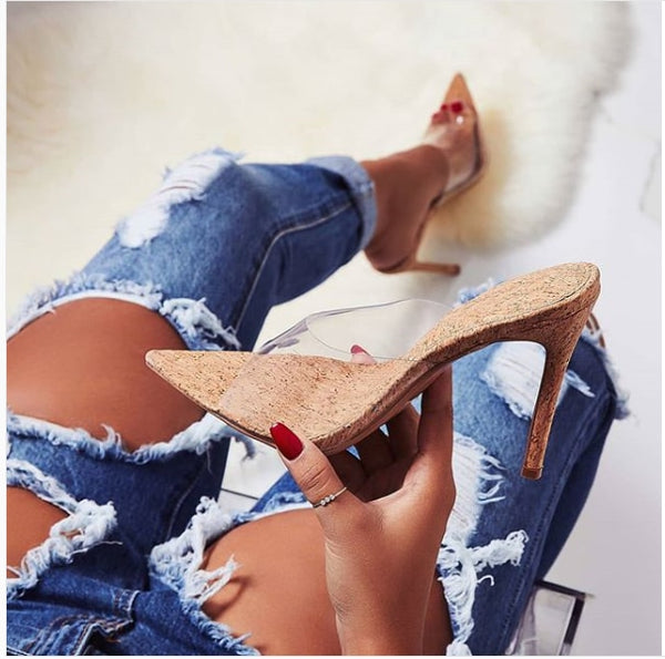 Vaneta- Clear ling Back Peep Toe Heels