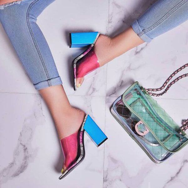 Selena- Chunky Heel peep toe pumps