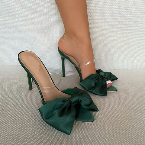 Bupe- Mule Silk Butterfly-Knot Slippers