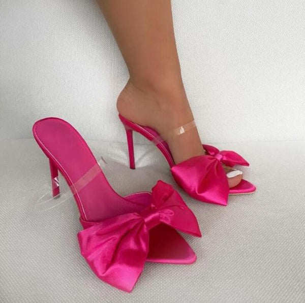 Bupe- Mule Silk Butterfly-Knot Slippers