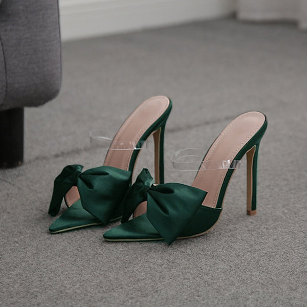 Bupe- Mule Silk Butterfly-Knot Slippers