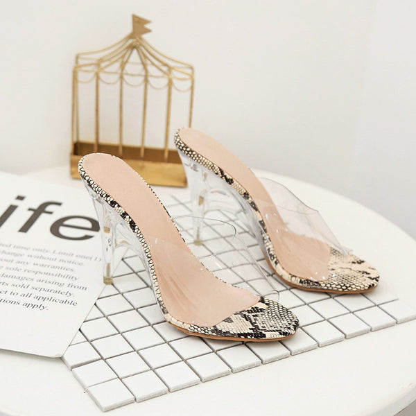 Massey- Snakeskin Transparent Sandal Peep Toe Stiletto Heels